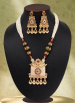   Festival Wear  Rani Green Color Matte Gold Meenakari Necklace Set